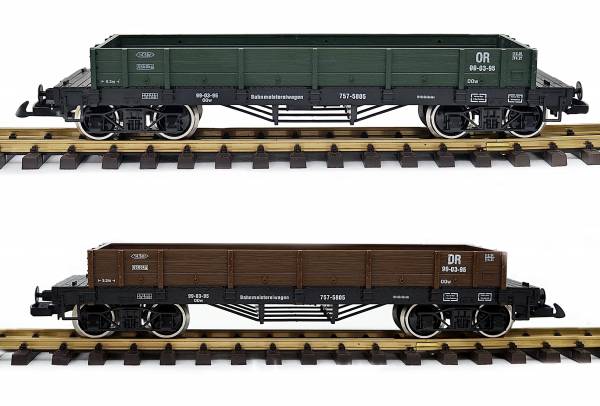 Train Niederbordwagen, 2er Set, grün und / oder braun, Edelstahlräder, Spur G