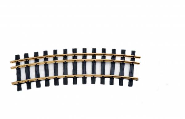 Zenner 1 gebogenes 3-Schienengleis, Spur 2 (64mm) + G, 22,5°, R=900mm + Schraubverbinder