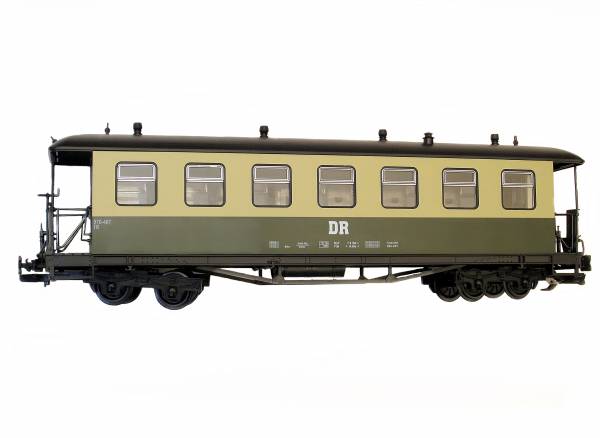 Train Reko-Personenwagen, Runddach, grün-beige, DR, Spur G, Edelstahlradsätze