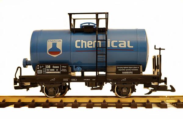 Train Kesselwagen in blau, Chemical , für LGB Spur G, Edelstahlradsätze