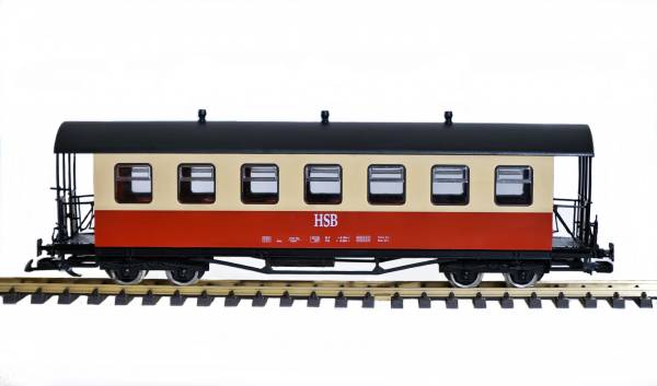 Train Personenwagen HSB 970-407, rot-beige, Tonnendach, Edelstahlräder, Spur G