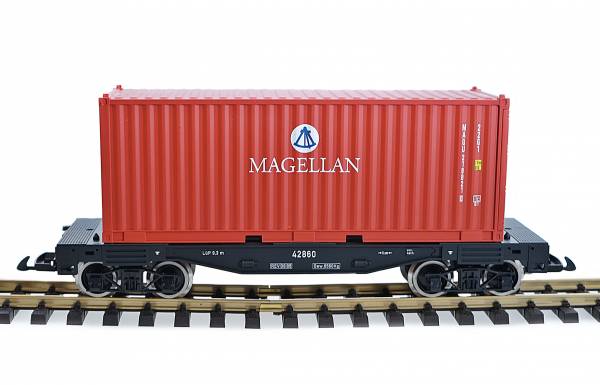 Zenner Containerwagen, ein Flachwagen der Spur G, Piko Magellan Container, rot