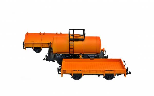 Zenner Set mit 3 Bauwagen umgebaut von Spur G auf Spur 2 (64mm), orange