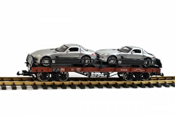 Zenner Autotransporter mit 2 Mercedes Sportwagen, Kunststoff-Radsätze, Spur G, für LGB