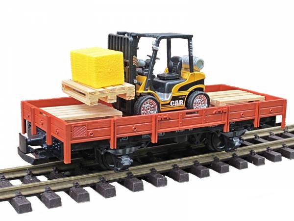 Zenner Niederbordwagen mit Gabelstapler, Spur G Gartenbahn