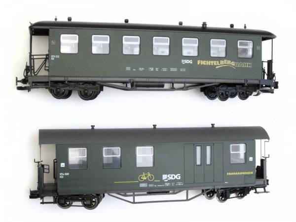 Train und Train Line45 Set 2 Personenwagen ,grün, SDG-FBB v. Train + Train Line 45, Spur G, für LGB