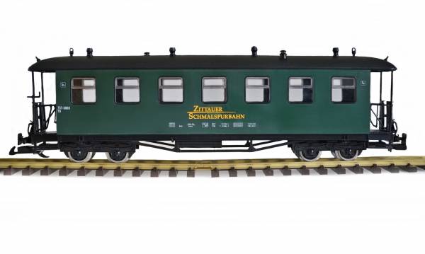 Train SOEG Zittauer Personenwagen, grün, 7 Fenster, Runddach, Spur G, Edelstahlräder