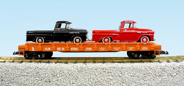 USA-Trains Illinois Central Auto Flatcar w/68 Chevy Apache (2) - Orange (#3281) ,Spur G