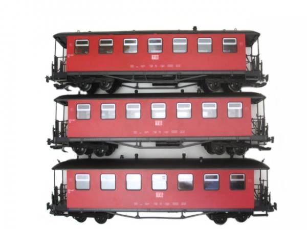 Train Set 3 Personenwagen, rot, Metalltürgriffe, Spur G Gartenbahn