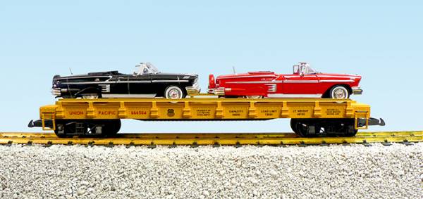 USA-Trains UP Auto Flatcar - w/Chevy Impala (2) - Armour Yellow (#666503) ,Spur G