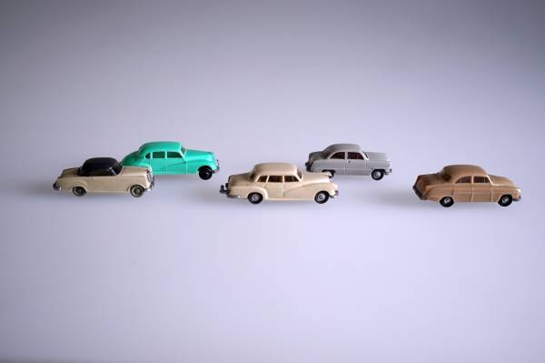 5 Automodelle 1:87, H0 Wiking, 30iger bis 50iger Jahre Mercedes, Ford, Opel