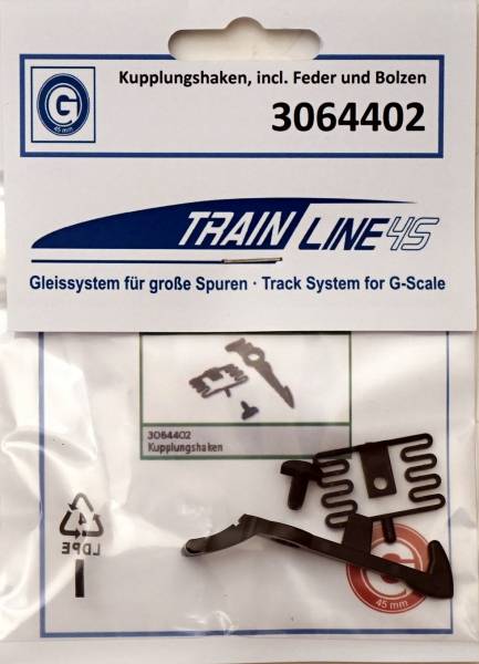 Train Line45 Universal Kupplungs Set mit je einem Haken,einem Bolzen und einer Feder, passend zu allen LGB Wagen und Loks der Spur G