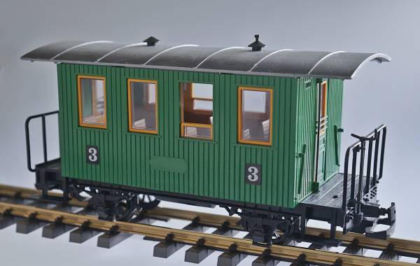 Personenwagen Spur G, grün, Innenbänke, Gartenbahn, 2. Wahl, gebraucht