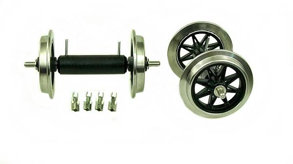 Train Line45 stainless steel double-spoked gear set 2 pcs. With ball bearings and power supply, scale G