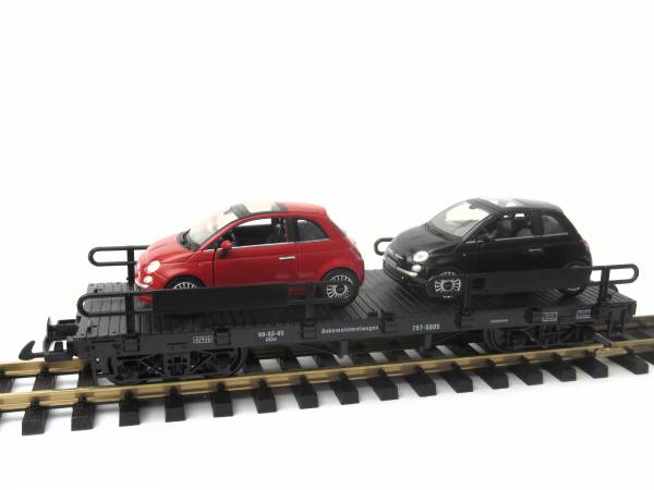 Zenner car transporter with 2 Fiat 500, Bachmann flatcar, scale G