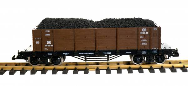 Zenner highboard carriage with coal load Gauge G, (G scale) brown, stainless steel wheels, G gauge garden rail