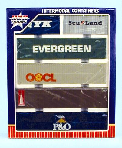 USA-Trains Multipack Container Set #4 20 Ft. Sealand, 20 Ft. NYK 40 Ft. OCL, 40 Ft. Evergreen 45 Ft. P&O, 45 Ft. Transamerica ,Spur G
