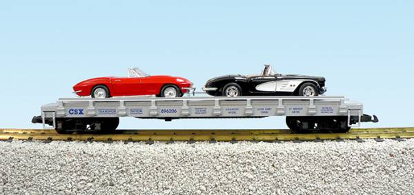 USA-Trains CSX Auto Flatcar - w/Corvette (2) - Gray (#896207) ,Spur G