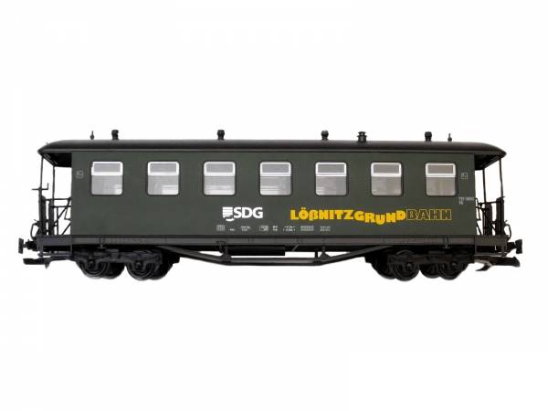 Train passenger cars, arched roof, green, SDG Lößnitzgrund, scale G, for LGB coupling