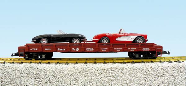 USA-Trains ATSF Auto Flatcar - w/Corvette (2) - Oxide Red (#89652) ,Spur G