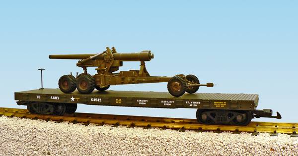 USA-Trains US Army Flatcar #G4942 w/155mm Long Tom Cannon,Spur G