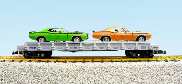 USA-Trains CSX Auto Flatcar - w/ Plymouth Cuda (2) - Gray (#896208) ,Spur G