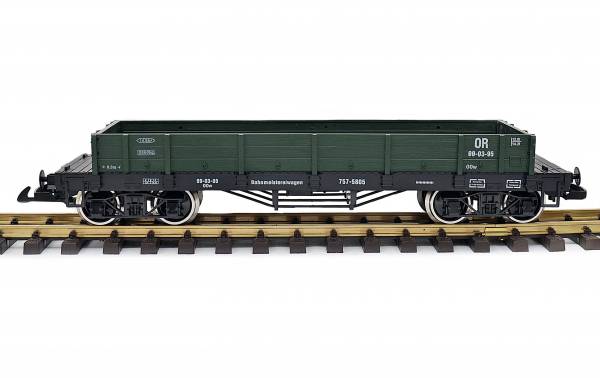 Train low side car, green, G gauge, stainless steel wheels, for LGB