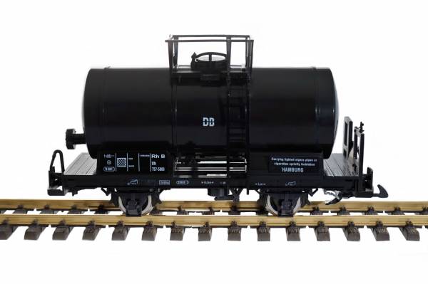 Vagón cisterna de tren, negro, vagón de carga, calibre G, juegos de ruedas de acero inoxidable