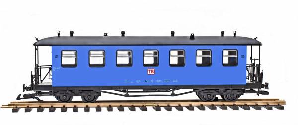 Tren de pasajeros Reko, techo redondo, azul, TB, calibre G, juegos de ruedas de acero inoxidable