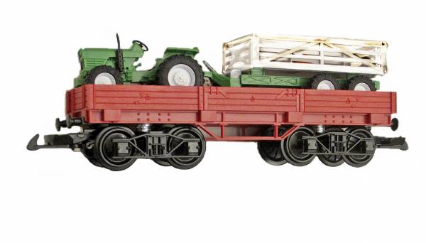 Vagón Zenner con el tractor pista G, con bogies para acoplamientos de LGB.