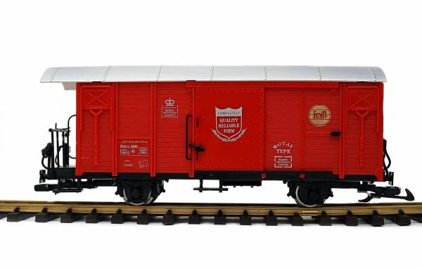 Train Boxcar, RHB Gbk-v, rode, roestvrijstalen wielen, G gauge tuinspoorweg